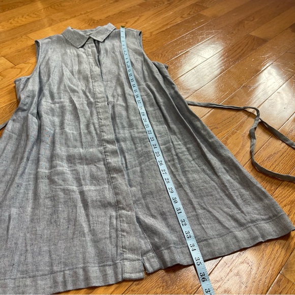 Nicole Miller Stretch Linen Utility Chambray Shirt Dress Blue Denim Linen Sz 14 - Picture 8 of 13